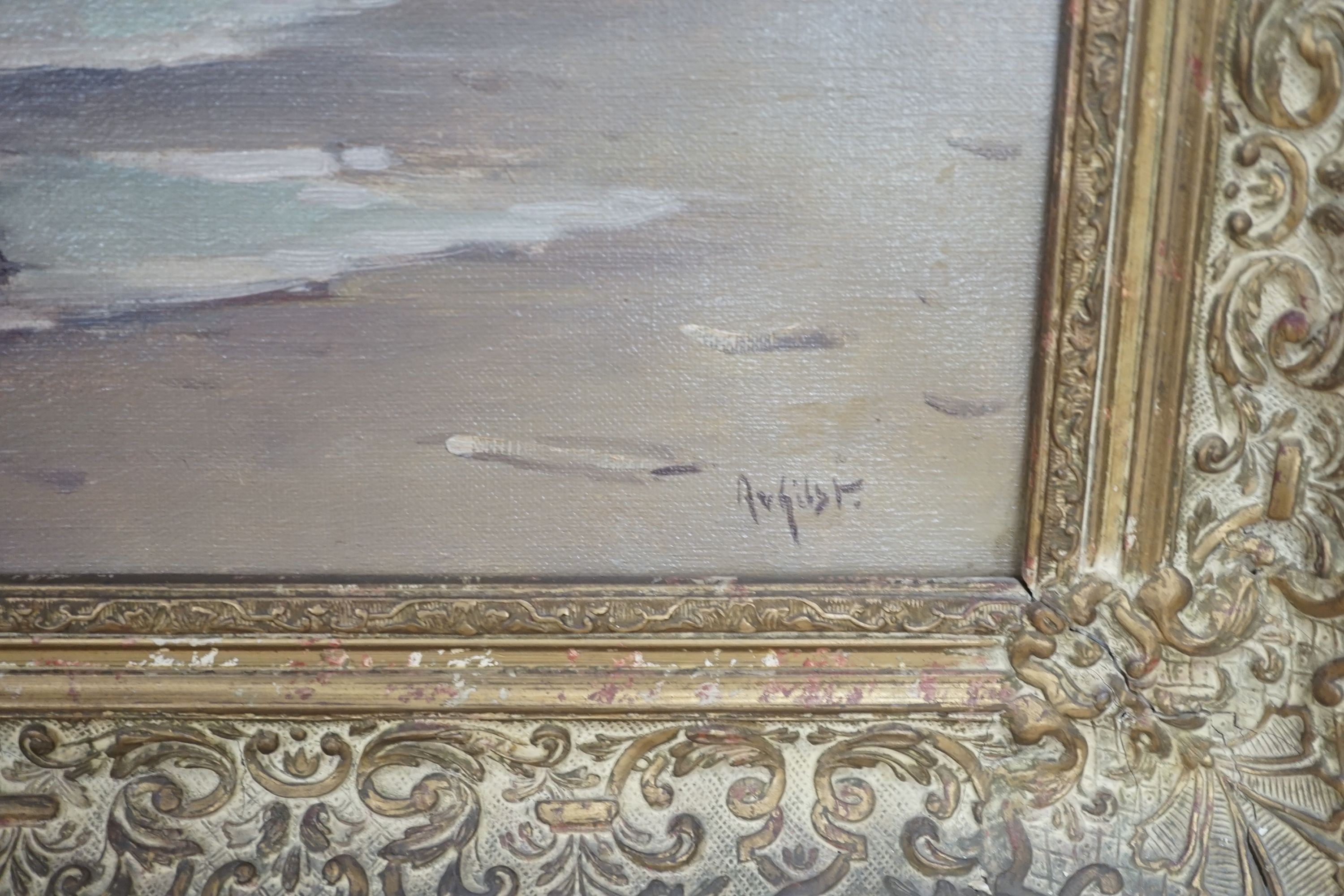 Arnout van Gilst (1898-1982), oil on canvas, seaweed gatherers, signed, 39 cm X 60 cm